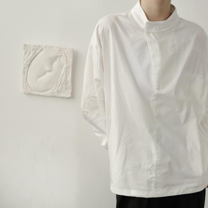 Influencer Áo Sơ Mi Trắng Dài Tay Dáng Rộng Đơn Giản Cao Cấp Thiết Kế bf Ruffian Cho Nam Và Nữ