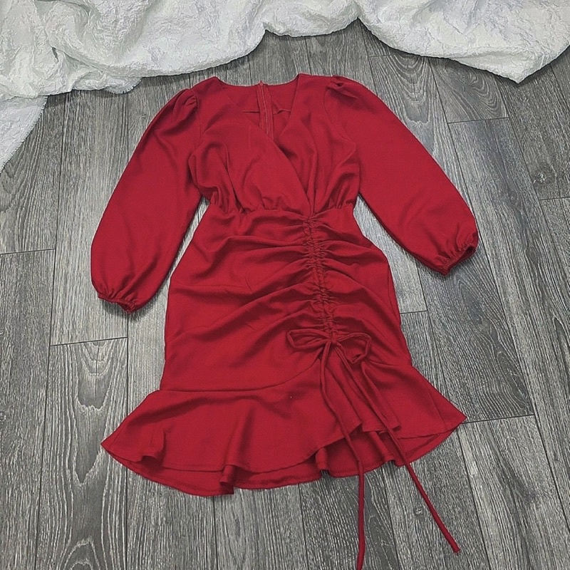 Đầm váy dự tiệc tay dài rút dây 2 màu