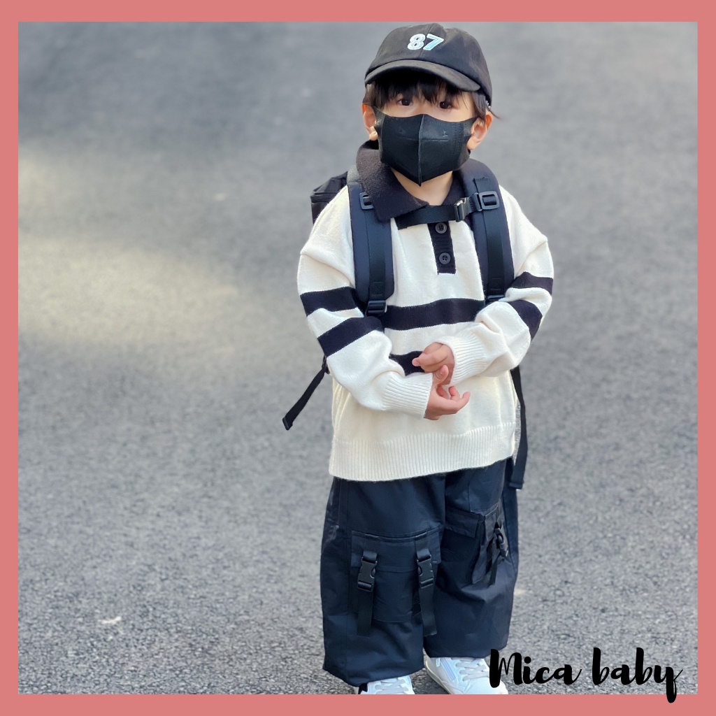 Áo len dệt kim kiểu dáng polo dài tay kẻ sọc phong cách Hàn Quốc đáng yêu cho bé QA63 Mica baby