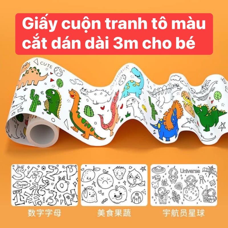 Combo Tranh Tô Màu Cho Bé Dài 3 Mét Dán Tường Nhiều Chủ Đề Kèm Hộp Màu Tô Giúp Bé Thoả Sức Tô Vẽ Cắt Dán Sáng Tạo