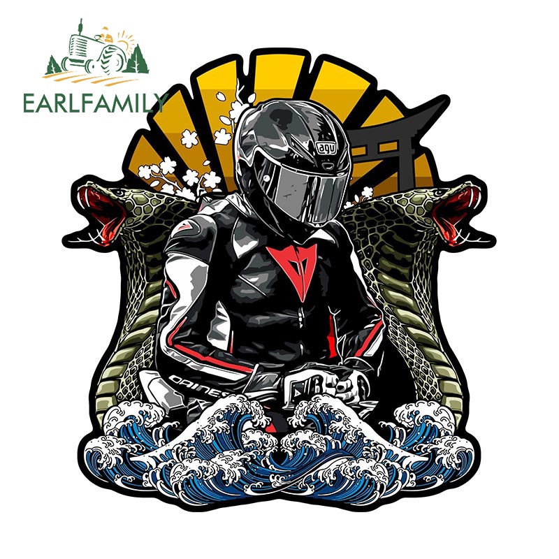 Sticker Dán Cửa Xe Hơi / Mô Tô Hình Rồng Và Xe Máy Kiểu Nhật Kích Thước 13Cmx12.1Cm