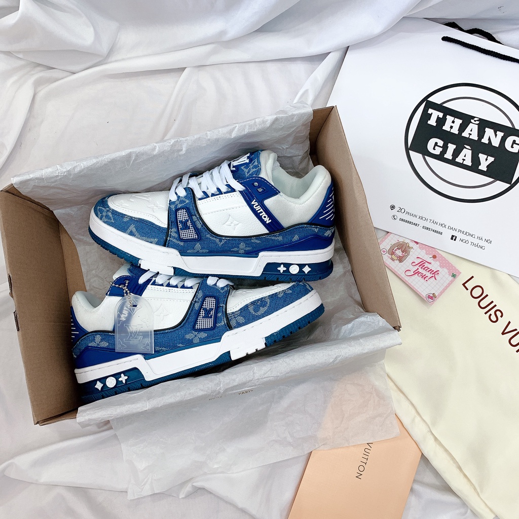 Giày LV Louis Vuitton Trainer Black White, Giày Sneaker LV Xanh Lá Nam Nữ các mẫu mới nhất 2023 full box bill