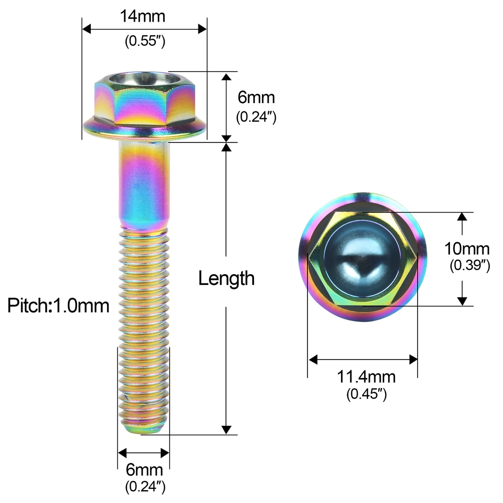 Bu Lông Lục Giác Bằng Titan m6x10-35mm hex size = 10mm Màu Vàng Tùy Chọn Cho Xe Máy