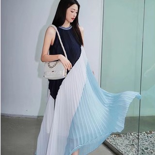 đầm maxi voan xếp ly phối màu qccc