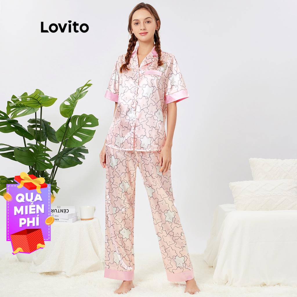 Set đồ ngủ Lovito có cổ họa tiết hoạt hình phong cách dễ thương L26AD080 (màu hồng)