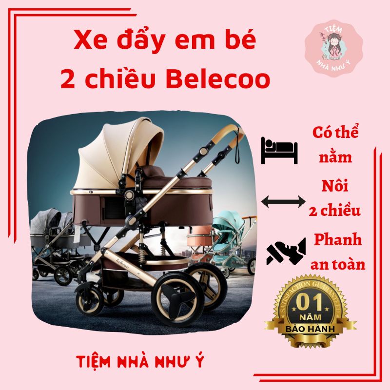 Xe đẩy em bé xe nôi 2 chiều nhiều tư thế chính hãng Belecoo cao cấp, đa chức năng có thể gấp gọn bảo hành 12 tháng