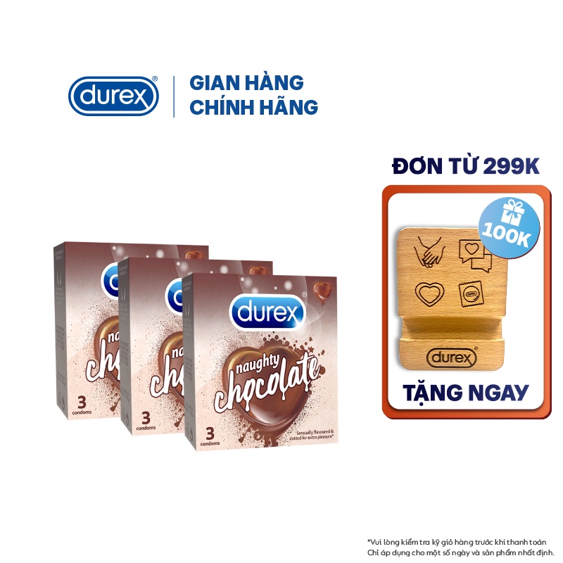 Bộ 3 Bao cao su Durex Naughty Chocolate hương socola (3 bao/hộp)