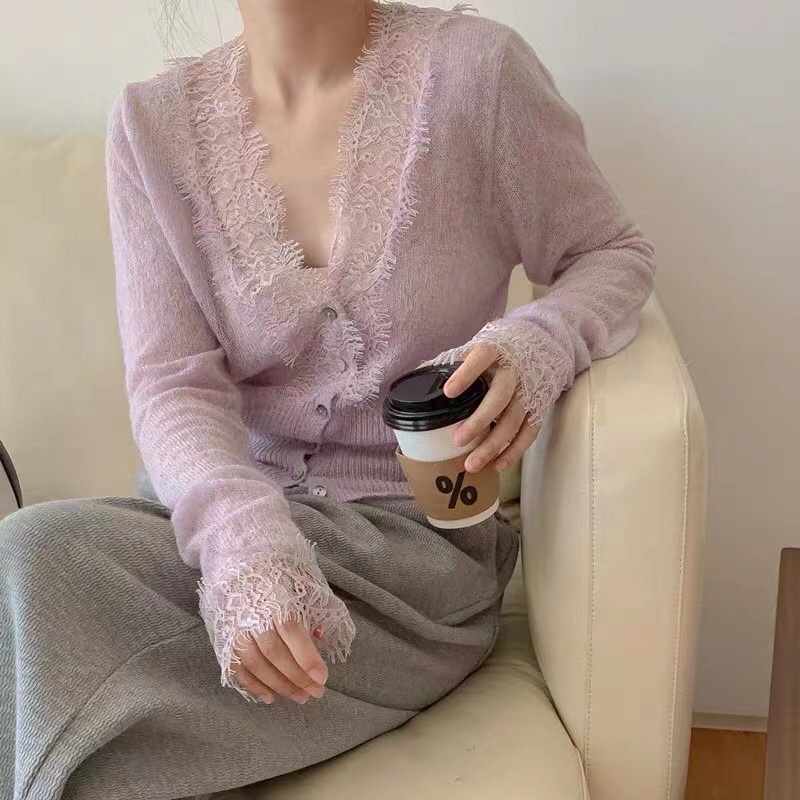 Áo ren le mỏng mặc bê trong blazer od quan châu