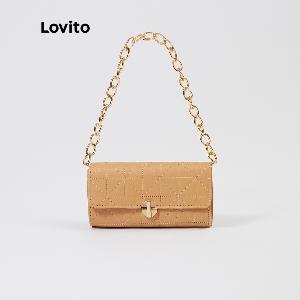 (Gợi ý từ KOL) Lovito Tao nhã Chần bông Túi có khóa xoắn L244BA08 (Trắng / Đen / Kaki / Nâu)