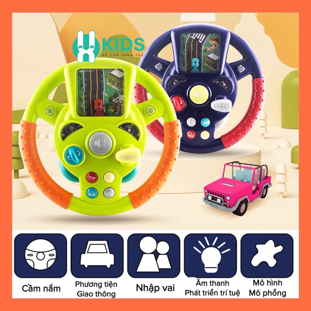 Đồ chơi vô lăng tập lái có game điều khiển đua xe ô tô giả lập kèm hiệu ứng nhạc và âm thanh cho bé