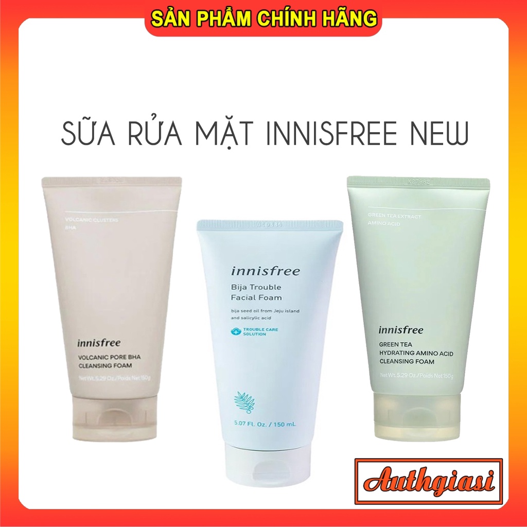 MẪU MỚI NHẤT Sữa rửa mặt Innisfree Green Tea - Jeju Volcanic - Bija Trouble Srm tro trà Innis 150ml NEW 2022