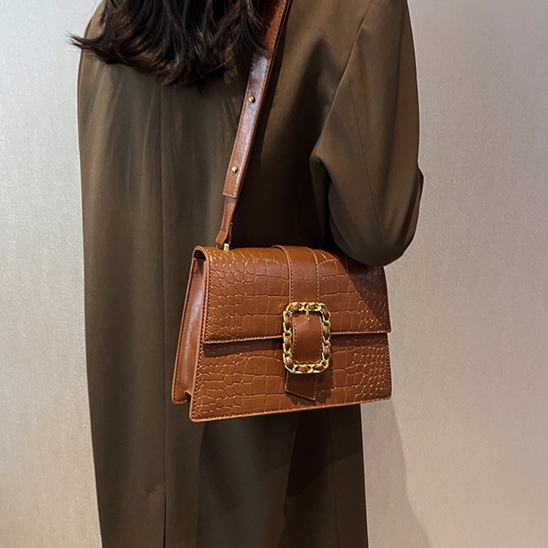 Túi đeo chéo IELGY hình vuông nhỏ vân da cá sấu phong cách retro thời trang cho nữ