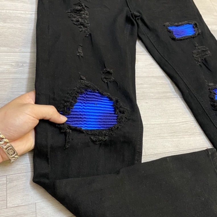 Quần jean Skinny Amiri đen Nam rách vá vải nhăn loang xanh