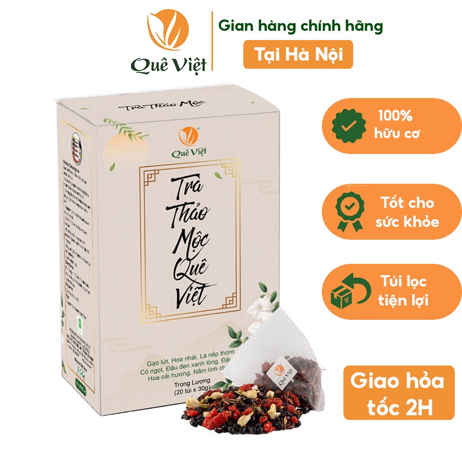 Trà thảo mộc Quê Việt mát gan, ngủ ngon, giảm cân, giảm căng thẳng mệt mỏi hộp 600g