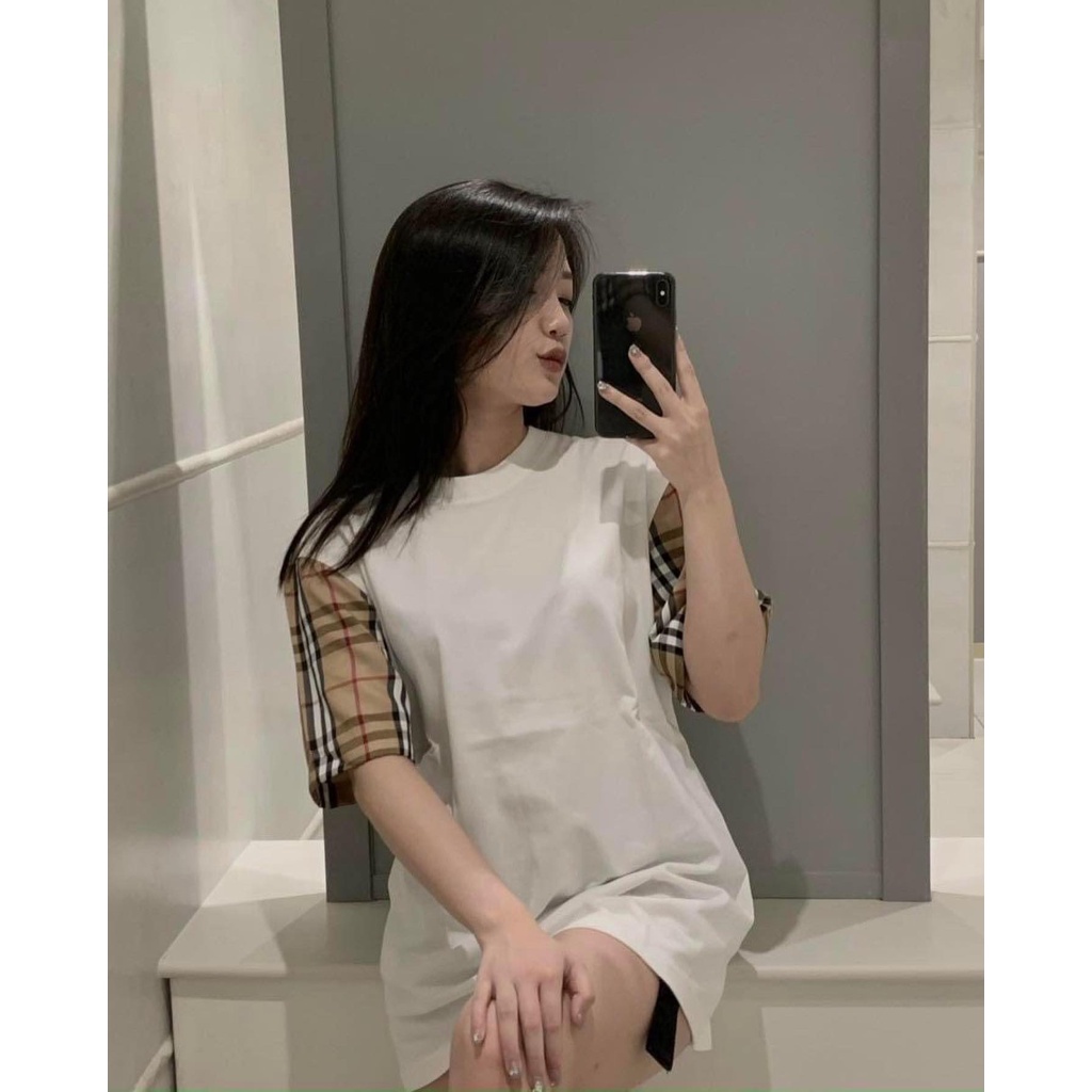 Áo Thun Burberry Phối Tay Áo Sierra Tay Lỡ Unisex Cao Cấp