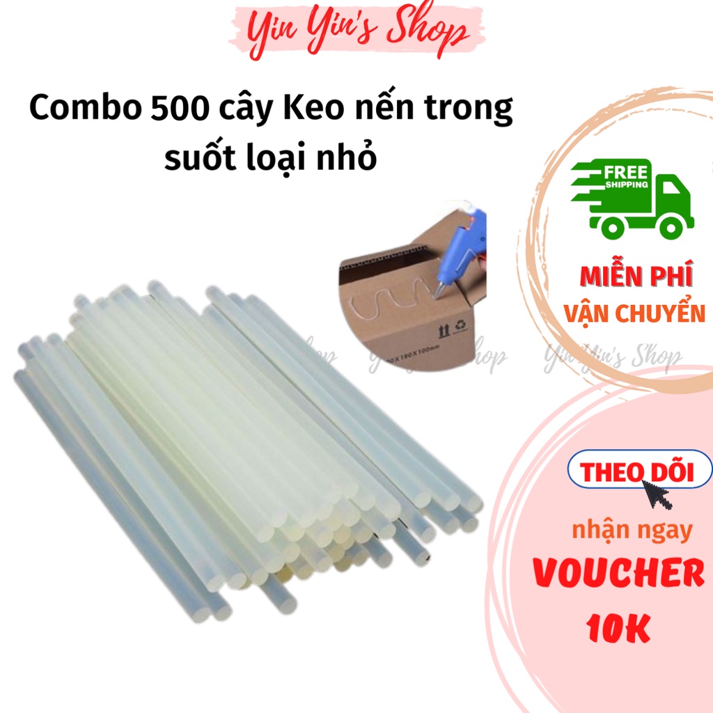 【COMBO 500 CÂY】Keo nến Silicon trong suốt loại nhỏ cao cấp dùng cho súng bắn keo đường kính 7mm dài 26cm, siêu dính bền
