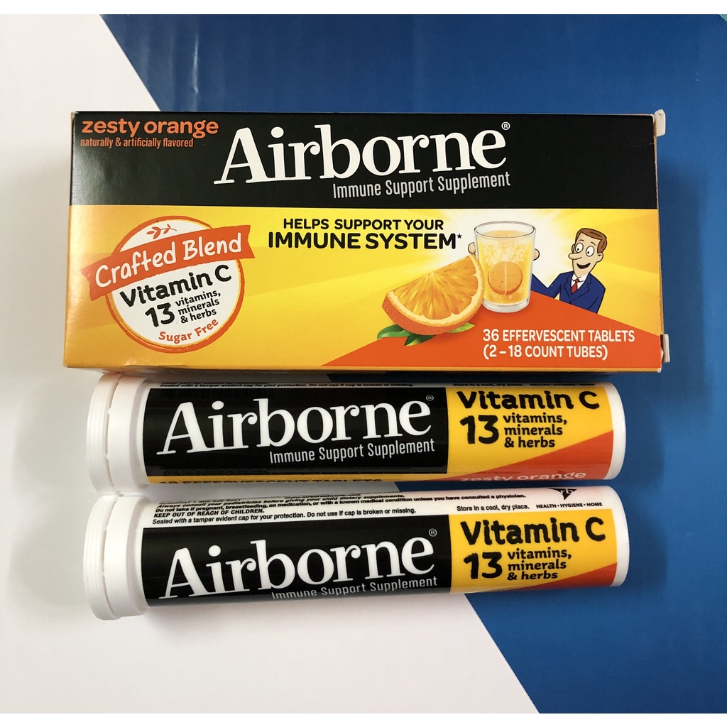 Viên sủi C Airborne Origial Immune Support Vitamin C 1000mg - Mỹ