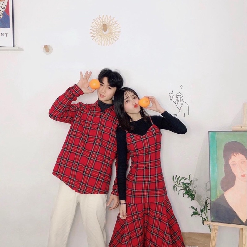 Set mùa đông: sơmi + váy caro đỏ flannel dễ thương (có bán lẻ)