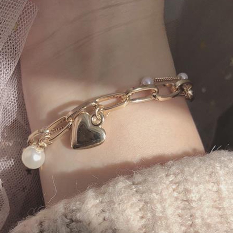 Vòng Tay Chuỗi Ngọc Trai Đôi Hình Trái Tim Siêu Ngọt Ngào Dễ Thương JP5