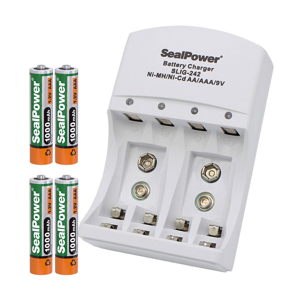 Máy sạc SealPower SLIG-242, pin tiểu, kèm pin sạc AA 1600mAh / AAA 1000mAh / 9V 180mAh, sạc 4 kênh độc lập đa năng