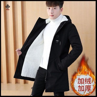 Chất lượng cao áo măng tô nam áo khoác lót lông cừu dày có mũ trùm đầu phiên bản hàn quốc thời trang thu đông cho nam