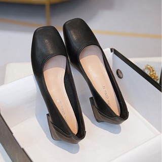 Giày gót vuông Da lì Big size_ Hàng Có Sẵn (Size 40➡️43)