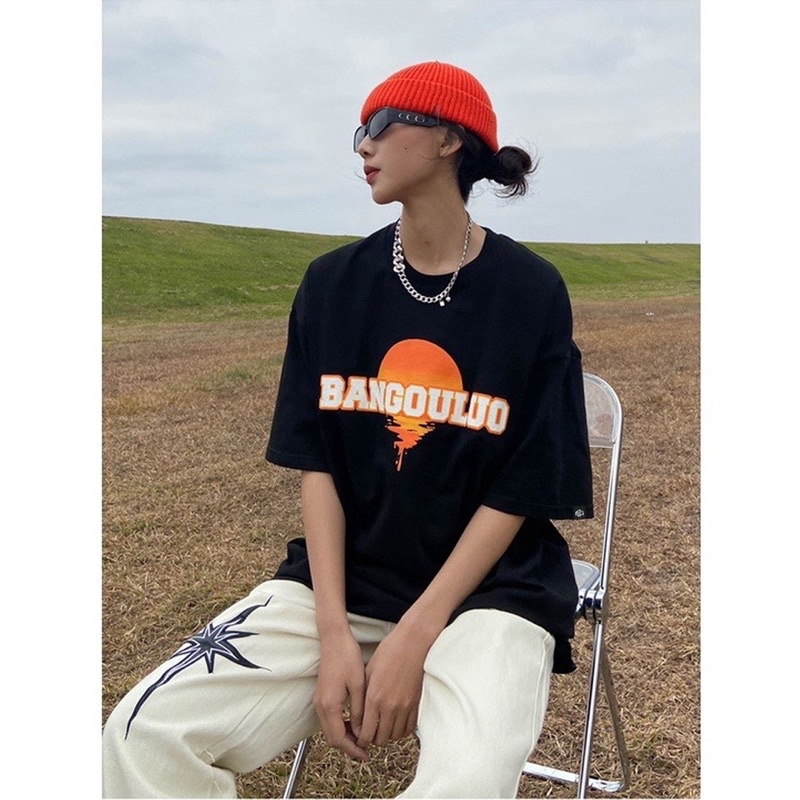 Áo thun phông logo tay nam nữ PINK tay lỡ form rộng BANGOU Unisex