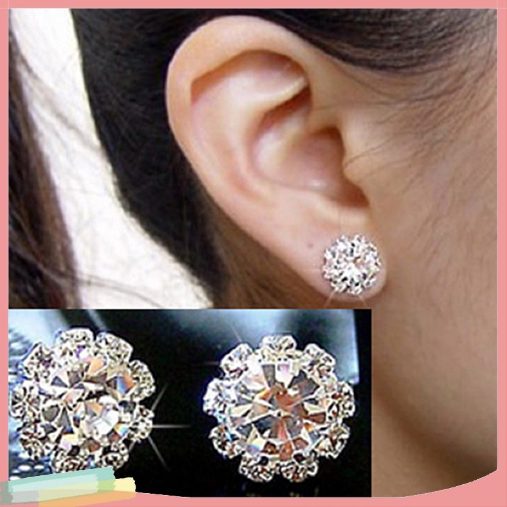 Bông tai xỏ hình hoa đính đá xinh xắn cho nữ