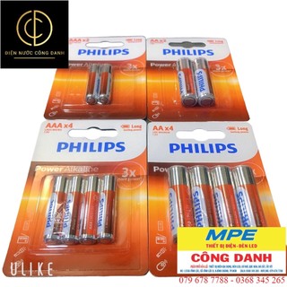 Pin aa / aaa philips alkaline siêu bền hàng chính hãng vỉ 2 viên, 4 viên