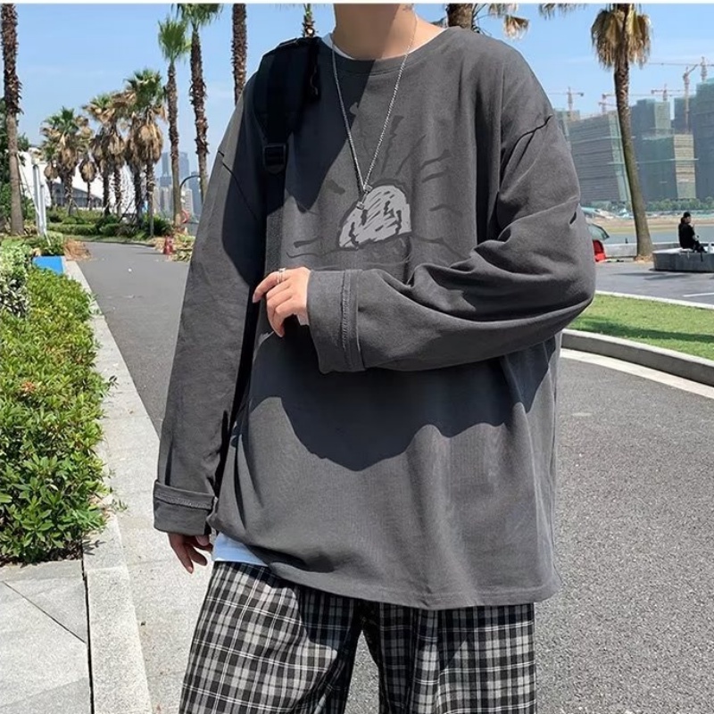 Áo Thun Nam Dài Tay Cổ Tròn In Chữ Thời Trang Hàn Quốc