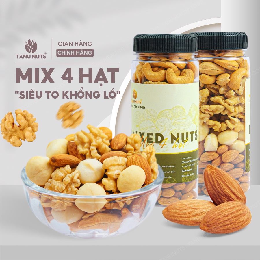 Hạt mix dinh dưỡng TANU NUTS hũ 350g, granola mix 4 loại hạt ngũ cốc bà bầu