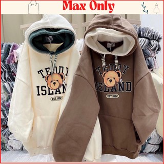 Áo hoodie nữ, chất nỉ ngoại xịn sò hình gấu teddy, áo khoác nỉ nữ form rộng MAX ONLY