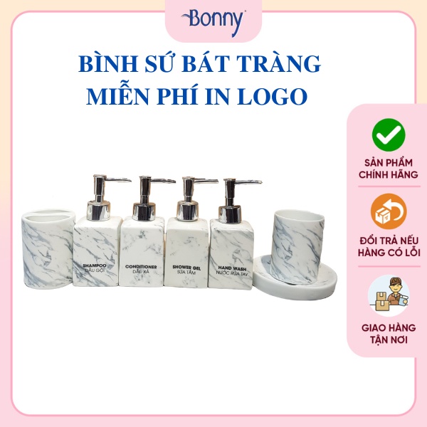 Bình sứ đựng nước rửa tay, dầu gội sữa tắm cao cấp, lọ đựng sữa tắm, nước rửa taybình vuông vân đá đen trắng, lọ 300ml