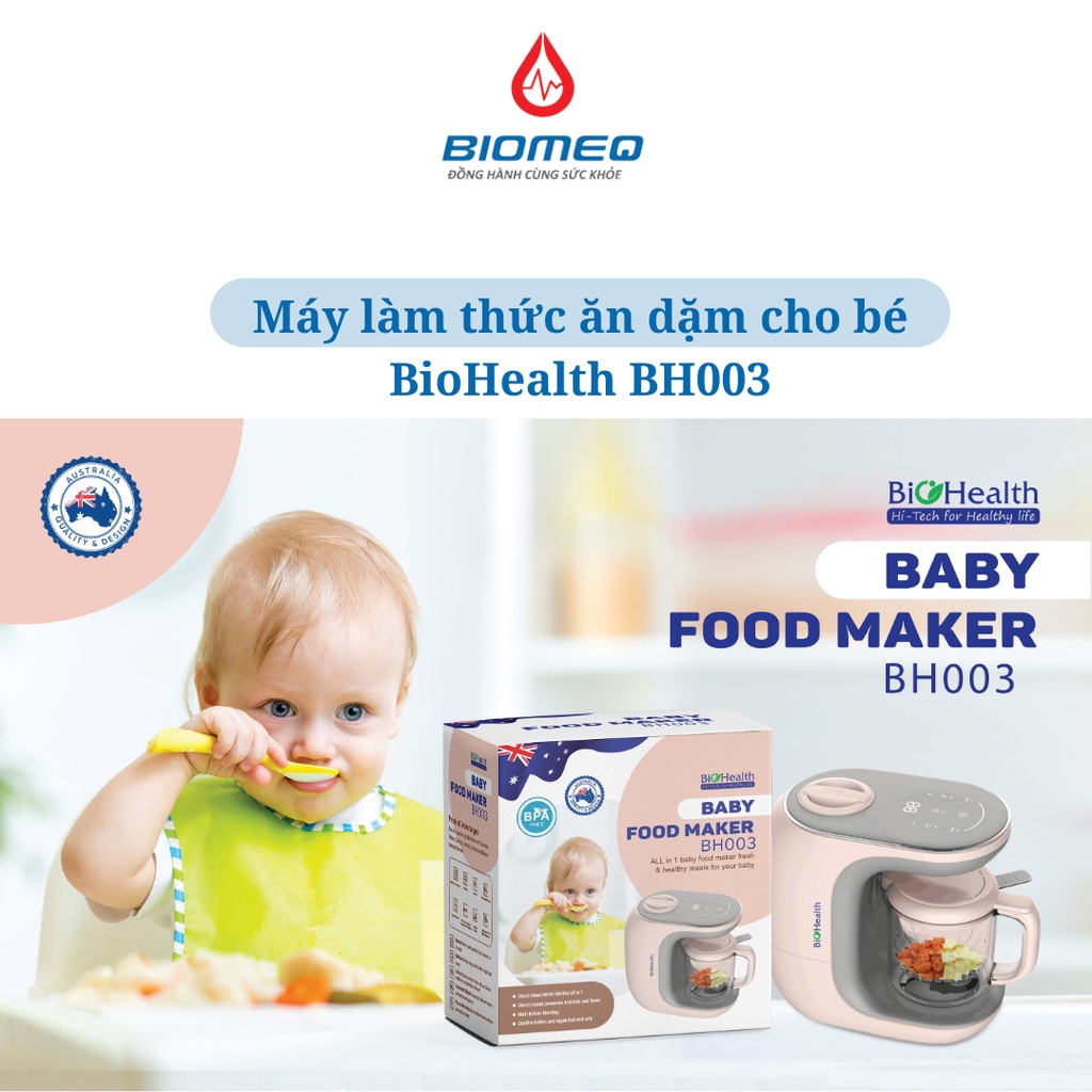 Máy làm thức ăn dặm cho bé BioHealth BH003 máy tích hợp đa năng xay, rã đông, hấp, khử trùng siêu tiện lợi