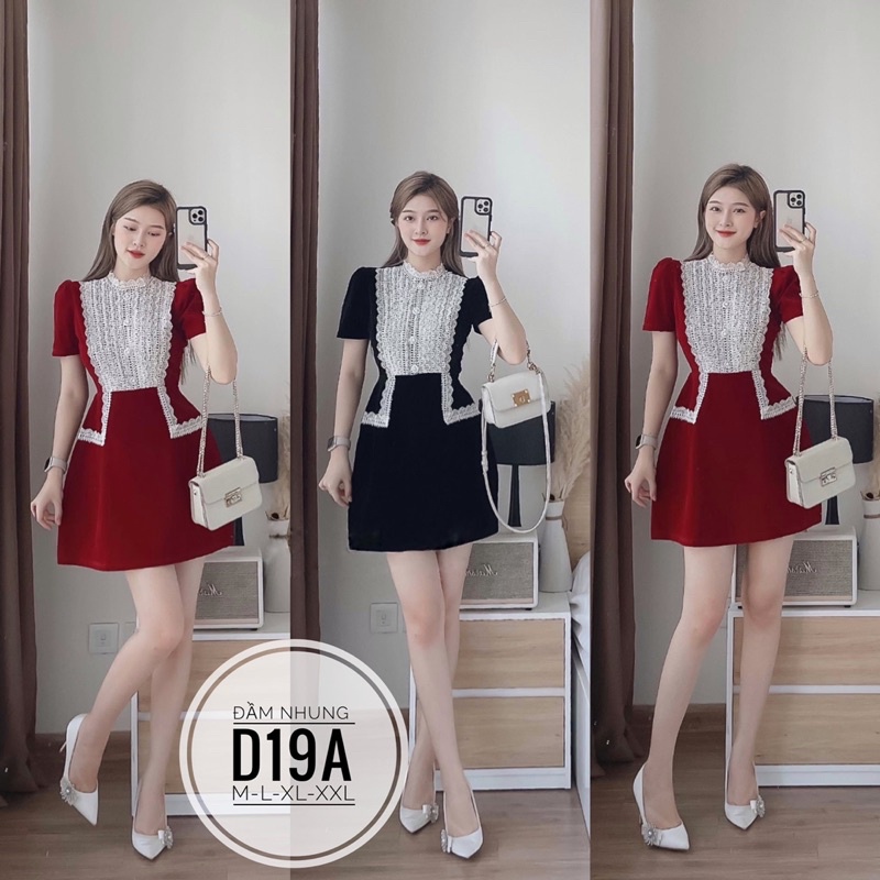 BIGSIZE Đầm nhung ren phối D19A
