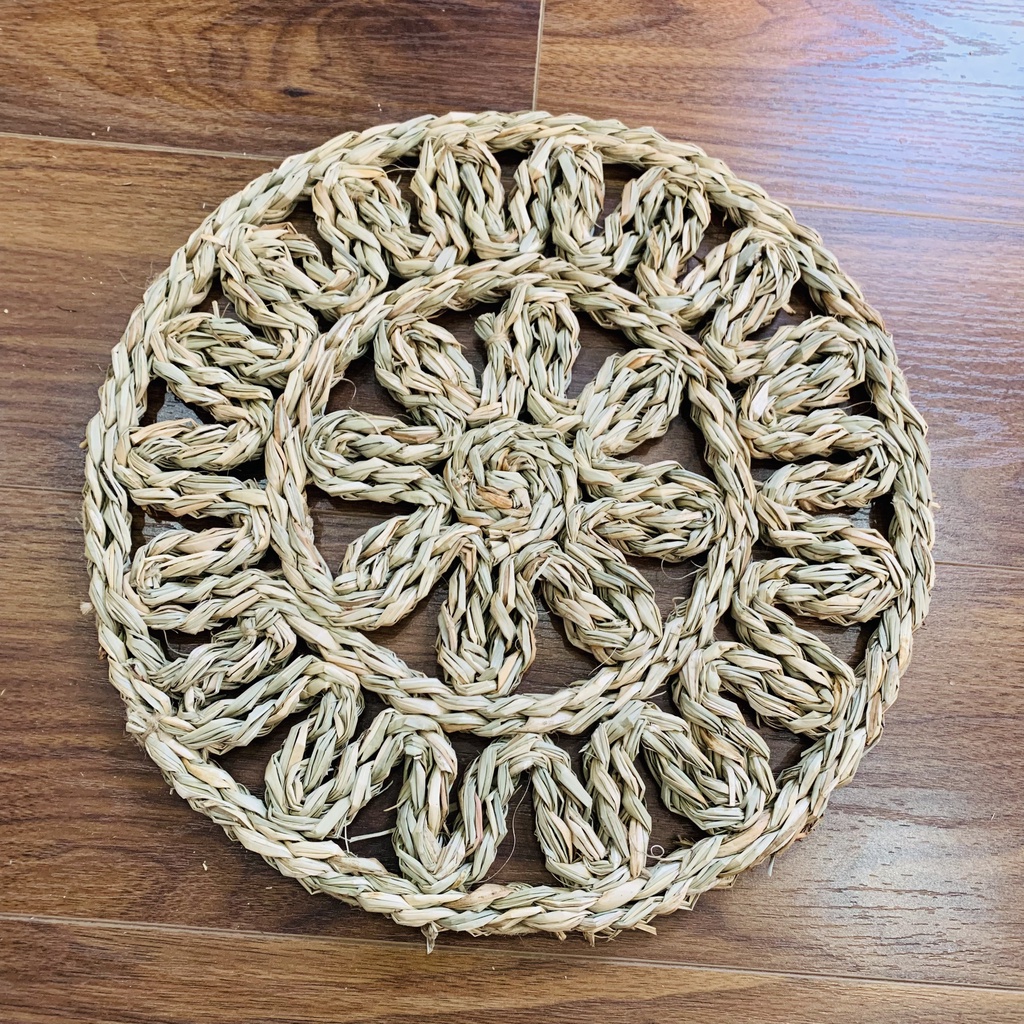 Tấm lót, thảm cói đan tay hình tròn đa dạng họa tiết, lót bình hoa, trang trí bàn ăn, đạo cụ chụp ảnh Decor