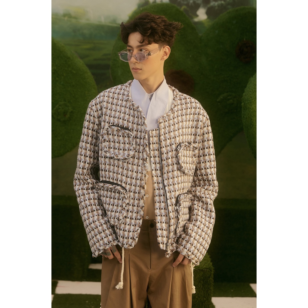 BLANKESPACE Áo Khoác Tay Dài Beisky Jacket Vải Tweed Kèm Lớp Lót Thấm Hút Thời Trang Nam Nữ Unisex