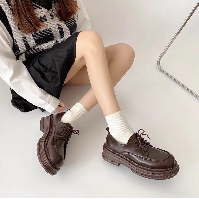 Giày Da Oxford Đế Dày Màu Nâu Phong Cách retro Anh Quốc Cho Nữ