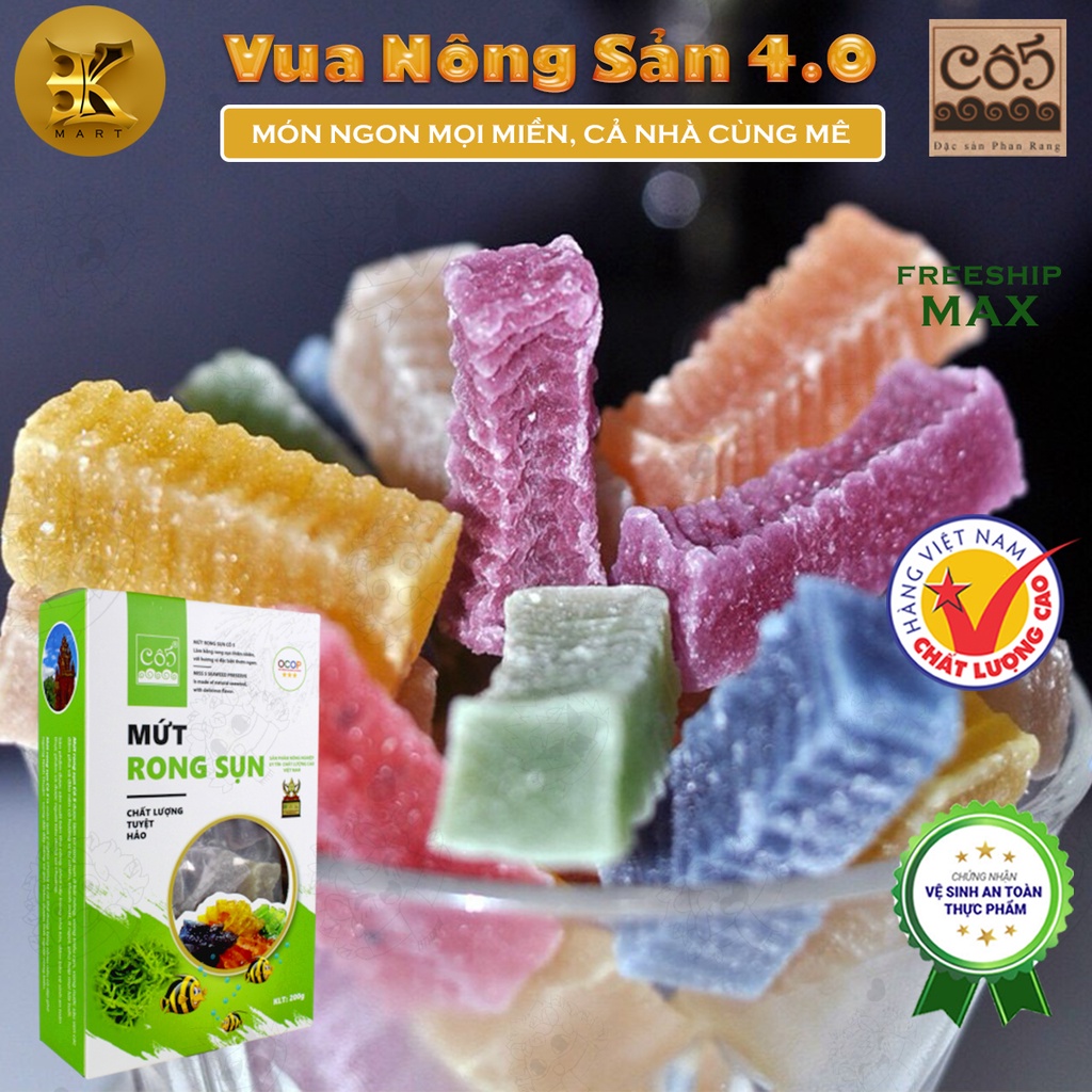Mứt rong sụn CÔ 5 ngũ vị (vani,lá dứa,chanh dây,thanh long, hoa đậu biếc) thơm ngon giòn rụm hộp 200g,đồ ăn vặt ngày tết