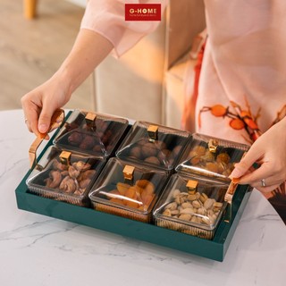 Set 6 hũ nhựa đựng mứt, bánh kẹo kèm khay Ghome, Khay đựng mứt Tết sang trọng KM23 M5