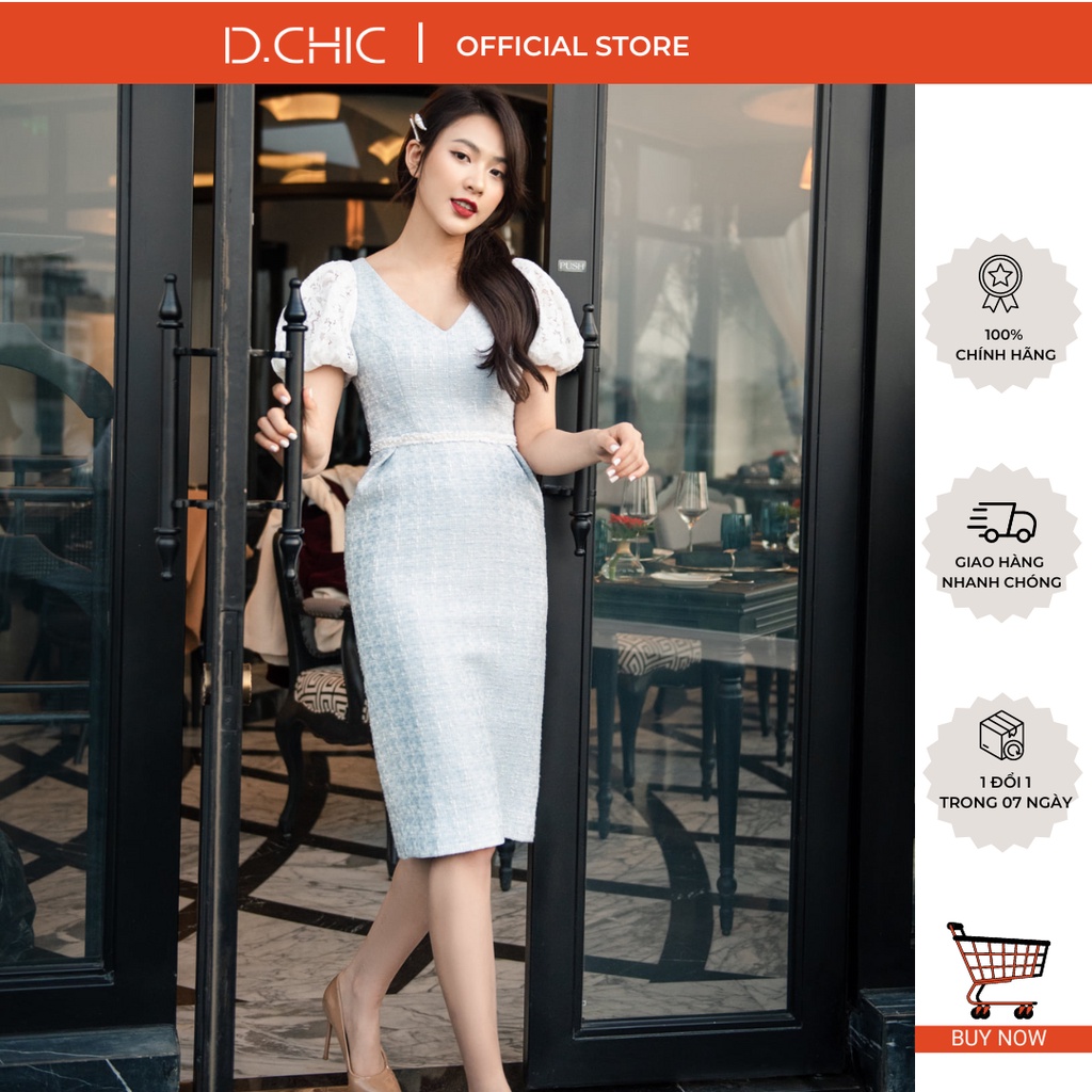 Váy cổ tim tay phối ren D.CHIC MS: 282444