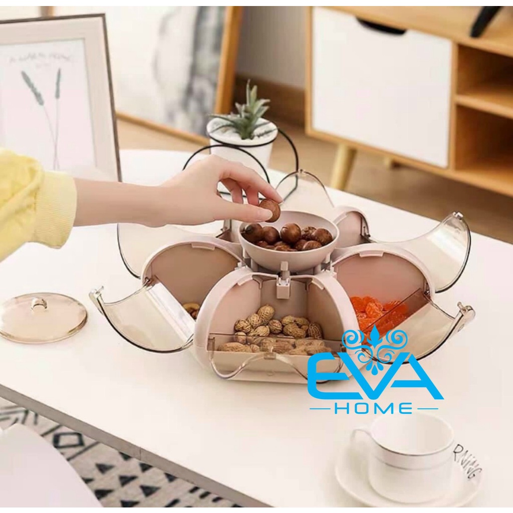 Khay Đựng Bánh Kẹo / Hộp Đựng Mứt Tết Hình Cánh Sen 6 Cánh Tự Bung Sang Chảnh, Lịch Sự Cao Cấp