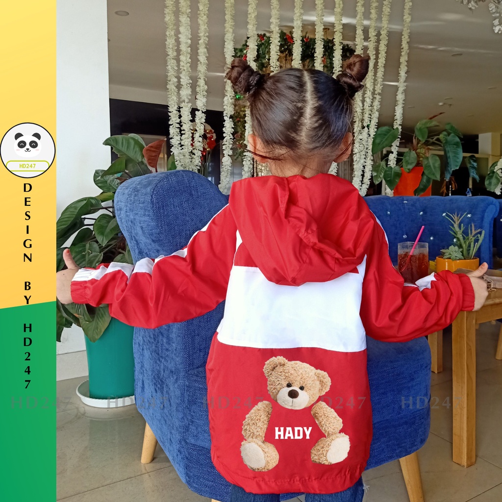Áo khoác bé gái size đại dù 2 lớp in gấu FIVEBE 13-40kg 0346