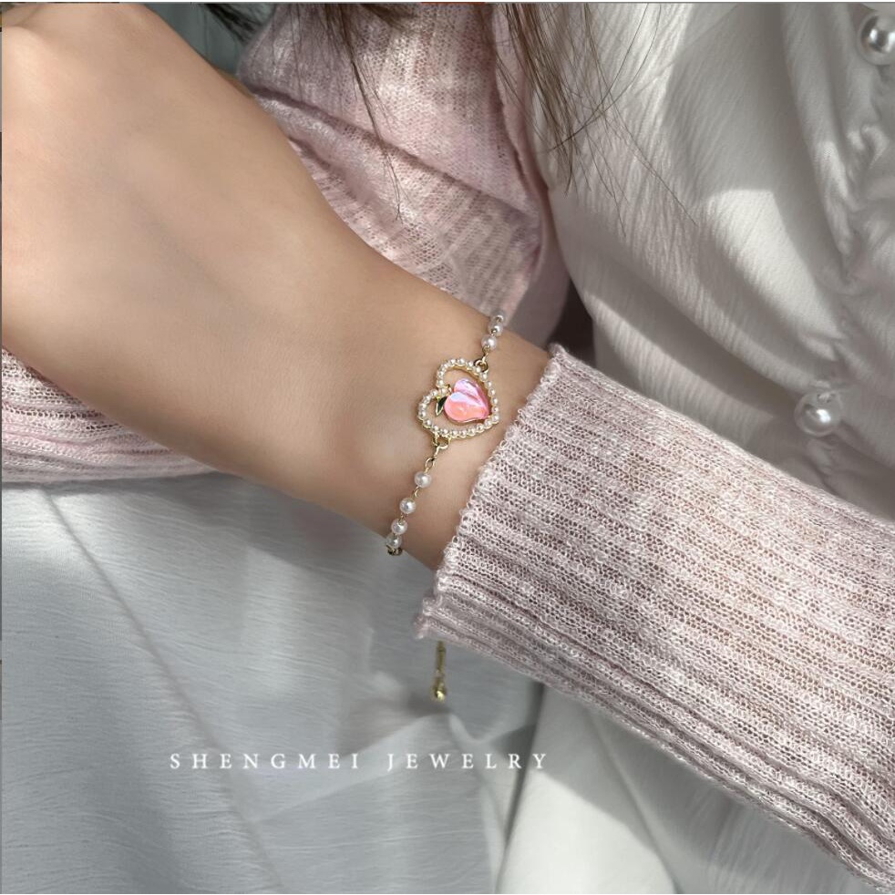 Kilii Phụ Kiện Trang Sức Vòng Tay Ngọc Trai Đào Dễ Thương Cho Bé Gái