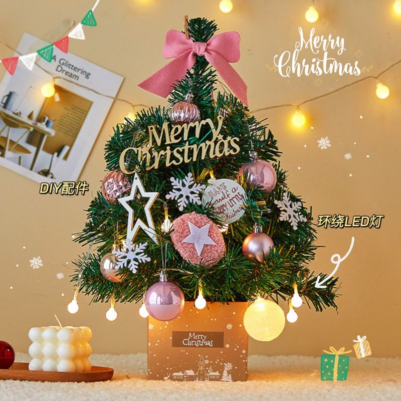 Cây thông noel mini, cây thông noel để bàn, Merry Christmas có sẵn phụ kiện + đèn