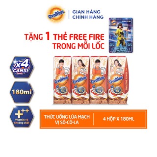 (TẶNG 1 THẺ FREE FIRE) Thức uống lúa mạch hương vị sô-cô-la Ovaltine (hộp giấy 180ml x 4)