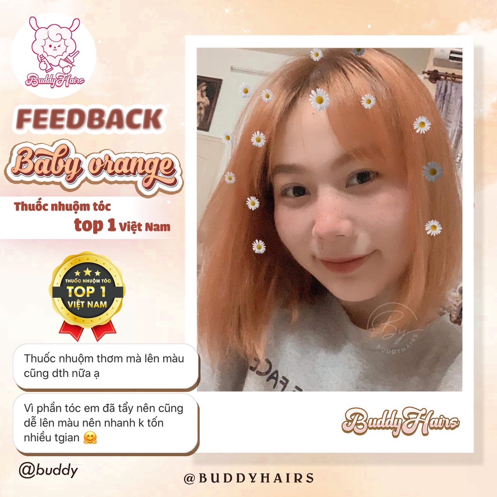 Thuốc nhuộm tóc màu BABY ORANGE Thuốc nhuộm tóc tại nhà cao cấp Buddyhairs tặng kèm phụ kiện nhuộm