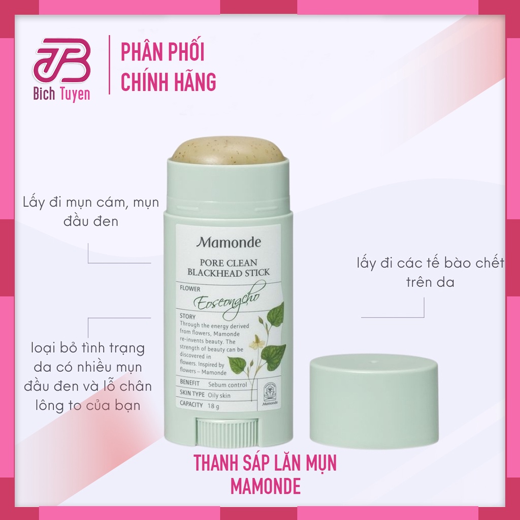 Thanh lăn mụn đầu đen MAMONDE Pore Clean Blackhead Stick Giúp Se Khít Lỗ Chân Lông Kiềm Dầu  BT Cosmetic Sáp lăn mụ
