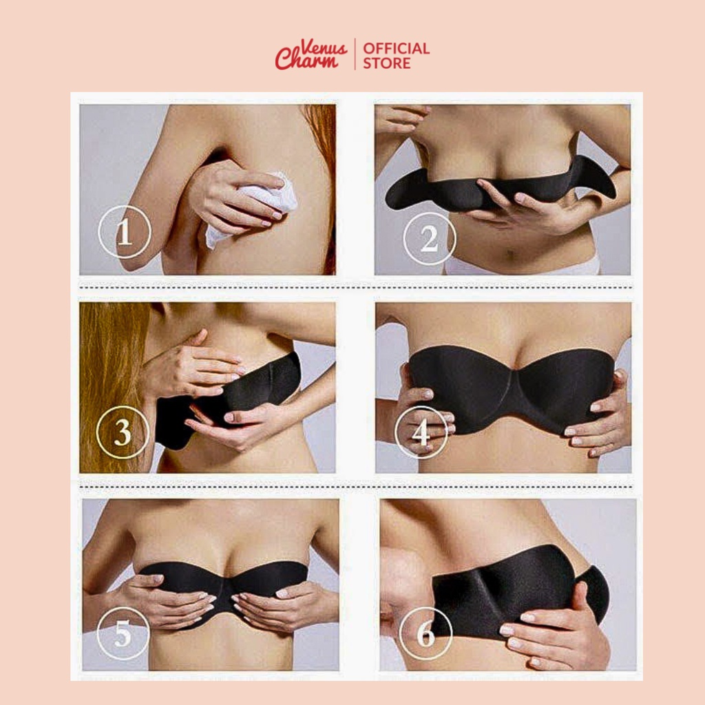 Áo ngực không dây hở lưng Venus Charm 1412 có gọng đệm mỏng 1cm dán plastic tái sử dụng nhiều lần