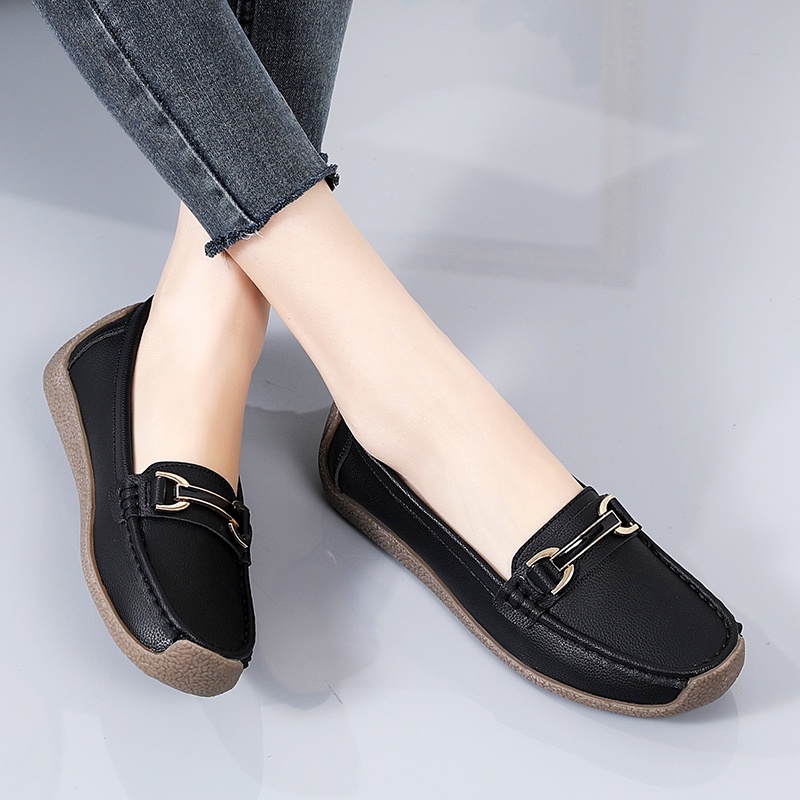 Giày Da Đế Bằng Thiết Kế Đơn Giản Thoải Mái Thời Trang Cho Nữ Size 35-44